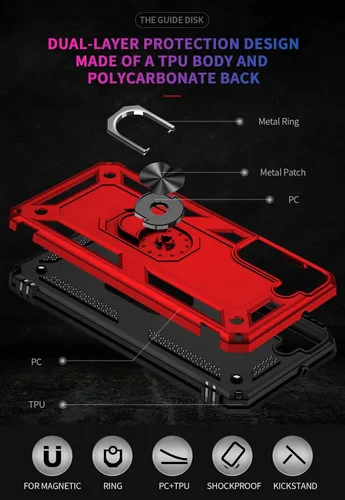 Vista 6 de Funda para Samsung Galaxy S22, Galaxy S22, con protector de pantalla, [grado militar] de 16 pies, con soporte magnético, funda protectora para Rojo