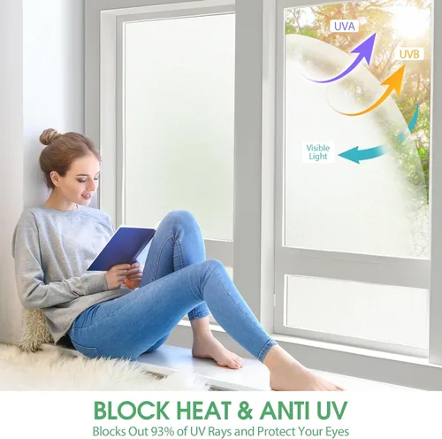 Vista 2 de STATINT - Película de vidrio esmerilado para ventana, privacidad y bloqueo solar, protección UV, para baño, no adhesiva, adhesivo estático