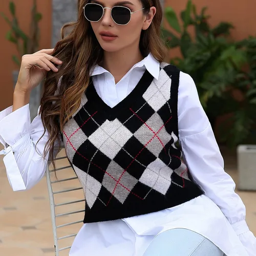 Vista 5 de Chaleco corto de moda para mujer, chaleco sin mangas estilo universitario