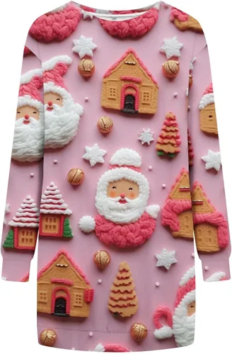Vista 5 de QIGUANDZ 3D Look Print Christmas Sweatshirt Dress for Women Oversized Long Sleeve Crewneck Pullover Funny Sweater Dresses