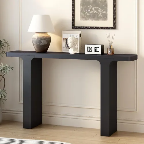 Vista 15 de Mesa consola de madera de 45 pulgadas para mesa de entrada, consola minimalista estrecha retro de granja con madera de mango maciza, mesas de sofá