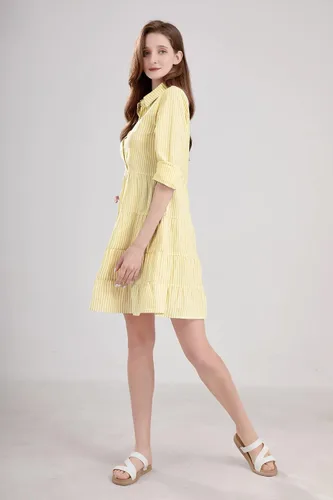 Vista 6 de utcoco Vestido camisero a rayas con botones para mujer, casual, holgado, con puños, manga larga, vestidos largos