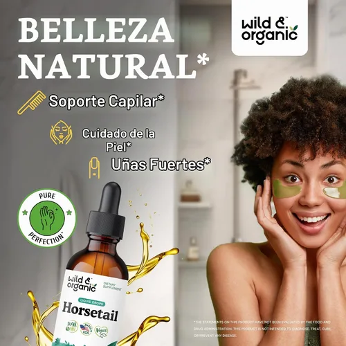 Vista 2 de Wild & Organic Gotas de Extracto de Cola de Caballo - Soporte para Cabello, Piel y Uñas - Suplemento Líquido de Cola de Caballo - Tintura a Base