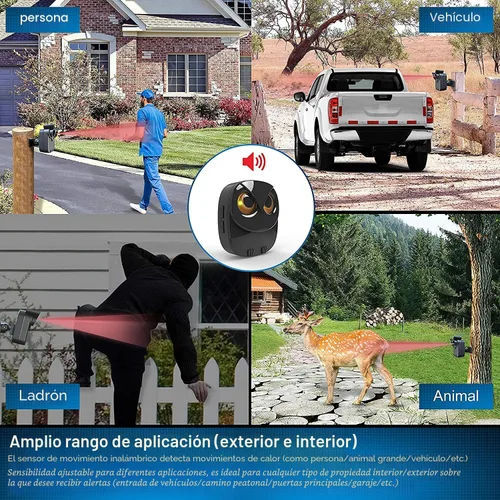 Vista 4 de Alarma de entrada - Sensor de movimiento de largo alcance de 1/2 milla- 1 receptor+3 sensores Wireless Outdoor Weather Resistant Motion