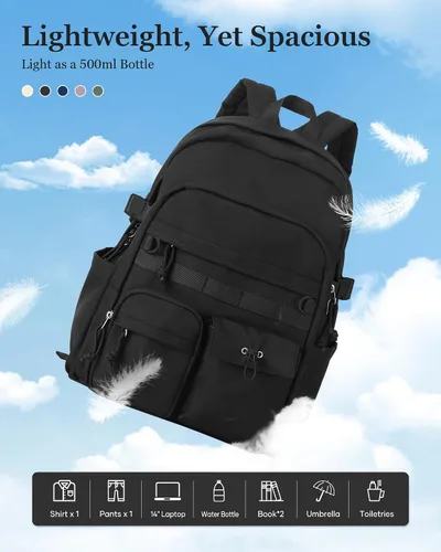 Vista 5 de weradar Mochila Escolar Para Mujeres y Hombres, Mochila Universitaria Estética, Bolsa Ligera de Escuela Secundaria Mochila, a1-Negro, Grande