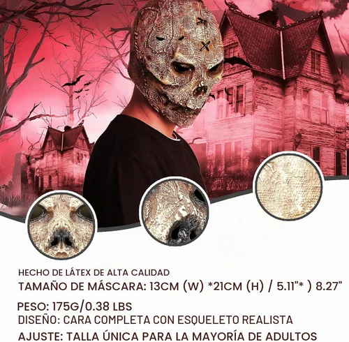 Vista 8 de Máscara de calavera de cabeza completa, disfraz de látex espeluznante