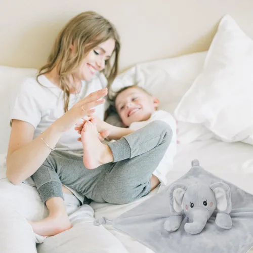 Vista 4 de KINREX Manta de seguridad de elefante para bebés, toalla calmante de felpa suave, juguete de edredón unisex para bebé, compañero de sueño ideal, oso