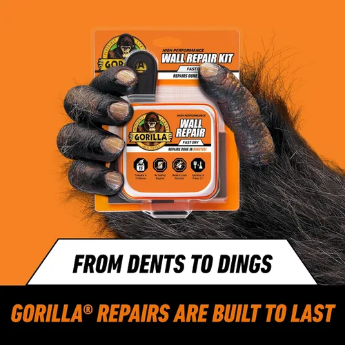 Vista 7 de Gorilla - Kit de reparación de pared con revestimiento, resistente, resanador + imprimación en color blanco Includes 3 in Putty Knife, Sanding