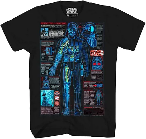 Vista 3 de STAR WARS Darth Vader Blueprint Schematic Design - Camiseta gráfica para hombre color negro Negro