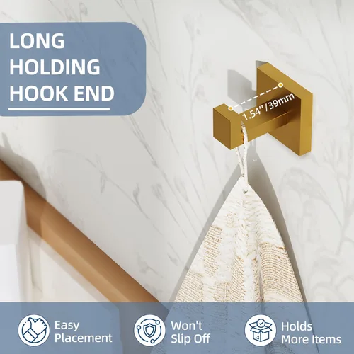 Vista 7 de Ruacq Ganchos para toallas para baños, ganchos cuadrados de acero inoxidable resistentes, colgador de toallas montado en la pared para bata