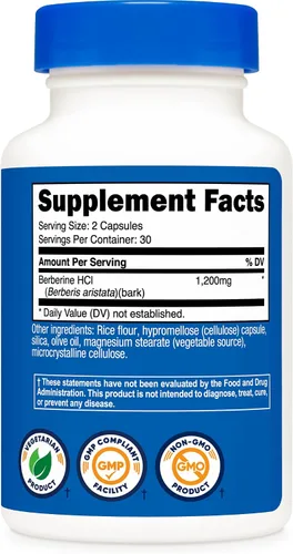 Vista 5 de Nutricost Berberina HCl 600 mg, 60 cápsulas (2 botellas) – Sin gluten, cápsulas vegetarianas, sin OGM