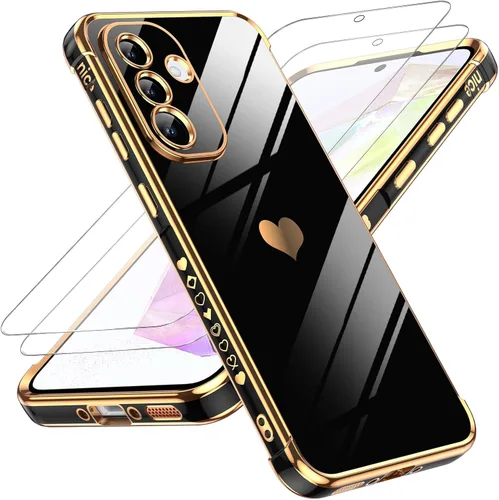 Vista 109 de LeYi Funda para Motorola-G 2025: Love Heart Plating Luxury, Negro