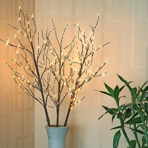 Vista 9 de LIGHTSHARE Rama de Ramita de Árbol de Abedul Artificial Iluminada de 32 Pulgadas con 120 Luces LED de Hadas Operada con Batería con Temporizador
