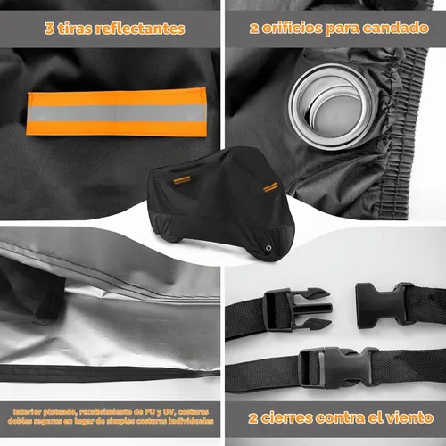 Vista 4 de Funda universal para motocicleta, impermeable, almacenamiento al aire libre, todo tipo de clima, lluvia, nieve, sol, invierno, para todas
