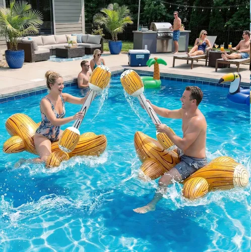 Vista 5 de Uniqhia Juegos de flotadores de piscina, juguetes inflables de piscina para niños (de 8 a 12 años) y adultos, juego de batalla de troncos inflables