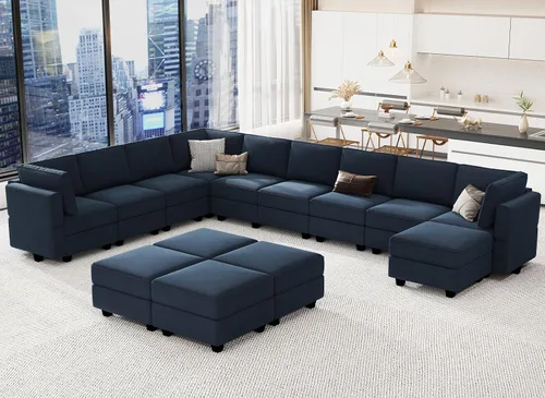 Vista 25 de Belffin Sofá modular modular con asiento de almacenamiento, sofá en forma de U de gran tamaño, sofá modular de terciopelo con terciopelo otomano