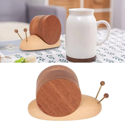 Vista 7 de Juego de posavasos de caracol con imán, exquisitos posavasos de madera para bebidas para el hogar o el restaurante, Rústico