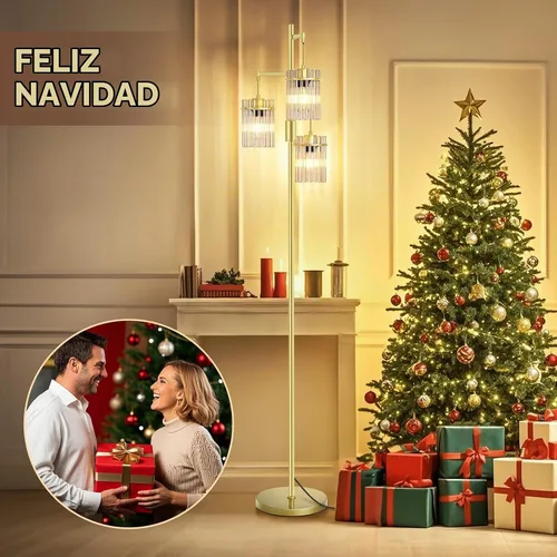 Vista 7 de Lámparas de pie industriales modernas para sala de estar, lámparas altas de pie de árbol de vidrio regulables con 3 elegantes cabezales de jaula
