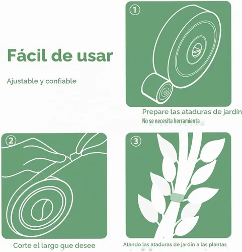 Vista 3 de Corbata de jardín con correa verde que soporta plantas suaves con las plantas, diseño precortado, rasgable, reutilizable, resistente, multiusos