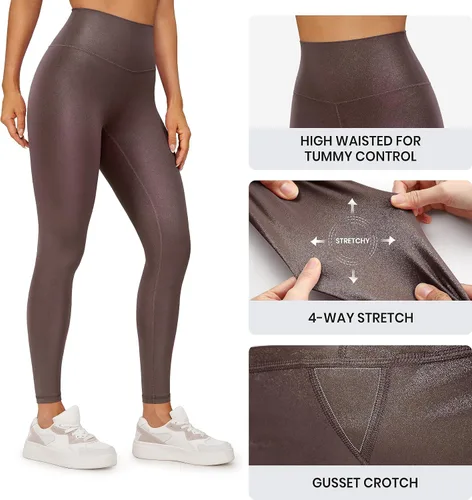 Vista 4 de CRZ YOGA Butterluxe Matte Faux Leather Leggings for Women 28" - High Waisted Stretch Ankle Leather Pants Pleather Tights