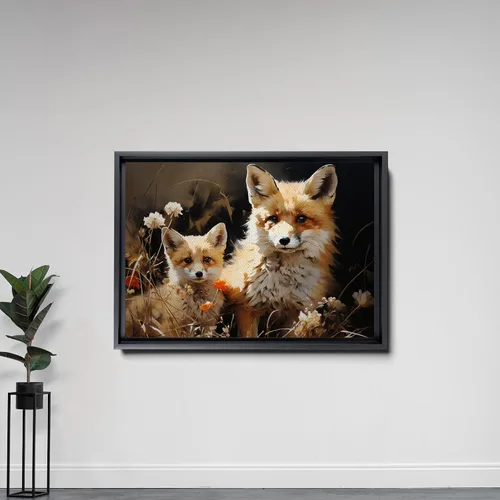 Vista 5 de Fox Mother Cub Print, In The Style Of Stencil,Based, Kids Wall Art, Kids Wall Art Display, Mom And Baby Animal Art Print, Decor Canvas, Home Decor