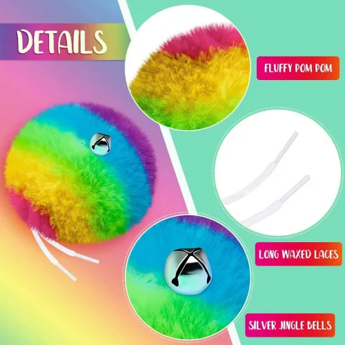 Vista 5 de HOMU 2 pompones de patín con pompones de piel sintética para niñas y mujeres, con cascabeles y rodillos, con pompones y pompones de piel sintética