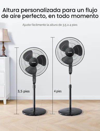 Vista 6 de PELONIS Ventilador de pedestal oscilante ajustable de 16" con control Negro