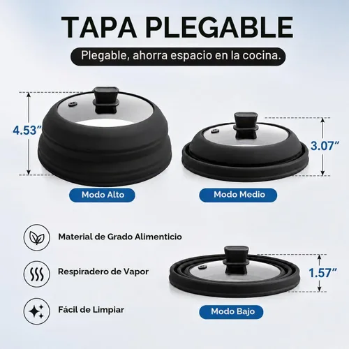 Vista 3 de Cubierta de salpicaduras de microondas para alimentos 9.8 pulgadas cubierta Negro