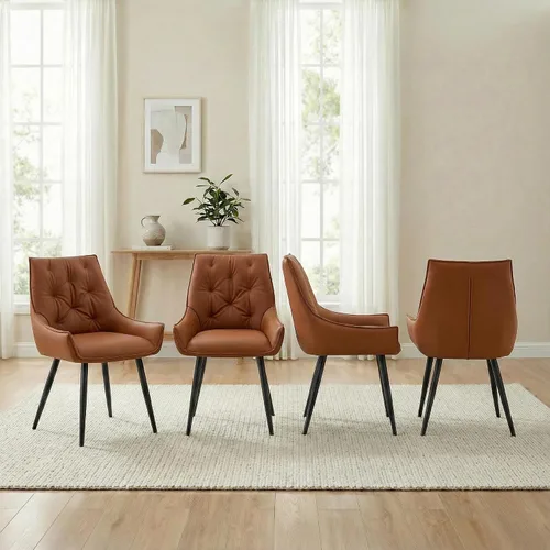 Vista 12 de Set of 2 Modern Minimalist Style Faux Leather Dining Room Chair,Elegant Refined Side Chair,Sturdy Structure Conversation Chair with Black Sanded