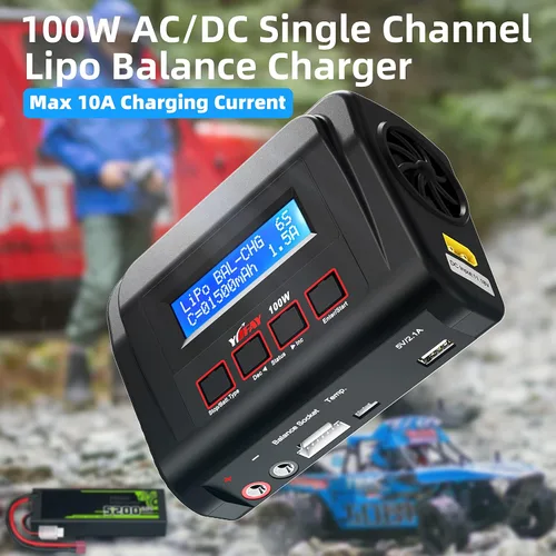 Vista 2 de Cargador de batería RC AC/DC 100 W Lipo Cargador Lipo Cargador de batería para 2S 3S-6S 7.4 V 11.1 V Paquetes de baterías Lipo con TRX/clip