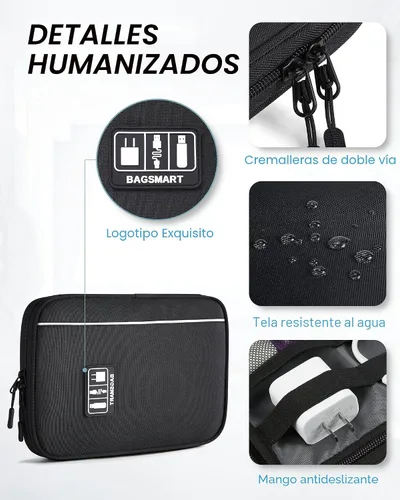 Vista 4 de Funda organizadora BAGSMART universal y portátil para cables y cargadores, Negro Accesorios de la tecnología, almacenamiento del cable