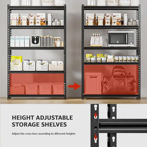 Vista 6 de Estantes de almacenamiento, estantes de garaje, estantes de metal resistentes de 5 niveles para almacenamiento, estante ajustable para cocina
