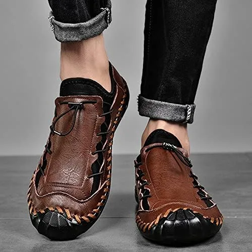 Vista 7 de LZDZN Zapatos casuales para hombre para hombre, mocasines de cuero, vestido para conducir, negro, marrón, amarillo, blanco, tamaño grande, ancho