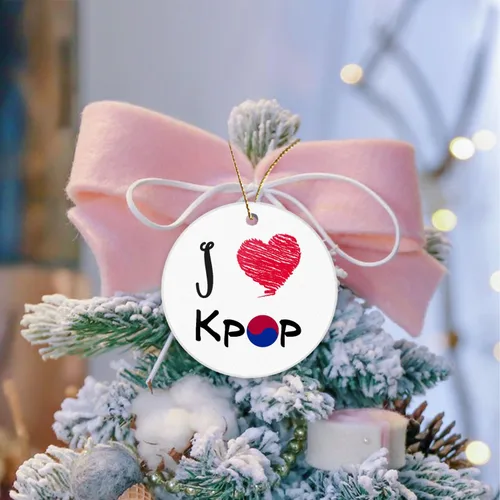 Vista 4 de Adornos de Navidad, adornos colgantes de Navidad de cerámica, impresión a doble cara, Kpop