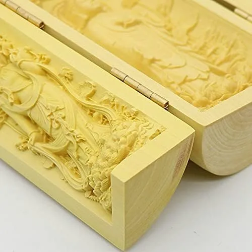 Vista 6 de Kwan Yin Buda Shakyamuni Estatua de madera de boj tallado escultura plegable caja santuario