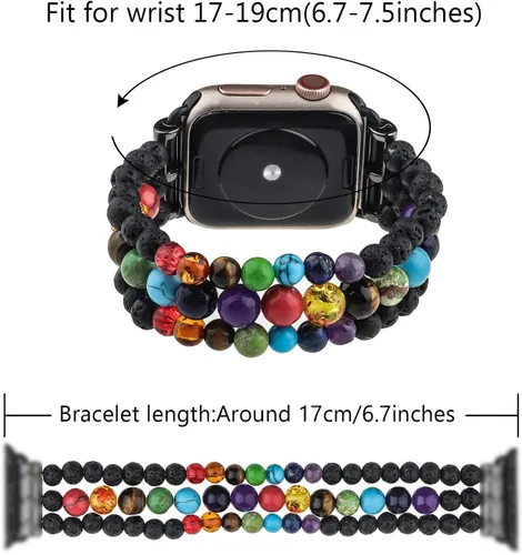 Vista 3 de Pulsera Apple Watch Band con cuentas compatible con 1.496 in/1.575 in/1.614 in 1.654 in/1.732 in/1.772 in para mujeres y hombres, correa elástica