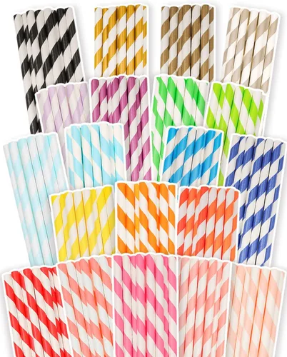 Vista 11 de qiqee Pajitas de papel negro, 150 pajitas desechables a granel (10 patrones negros, biodegradables, desechables, 7.75 x 0.25 pulgadas)