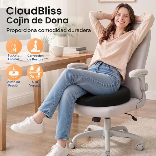 Vista 7 de Cojín de Asiento para Hemorroides en Forma de Dona Negro