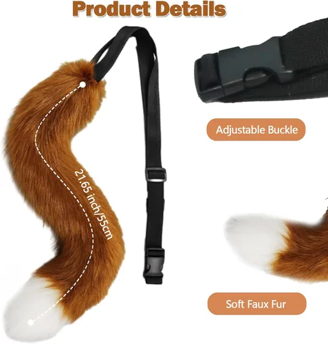Vista 2 de XLTTONG Oreja y cola de zorro, pelo sintético, cola de zorro para Halloween, cosplay, fiesta, disfraces de zorro para adultos, niños, fiesta de niñas