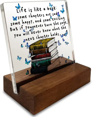 Vista 7 de vizuzi Letrero inspirador para decoración de escritorio de oficina en casa, regalo inspirador para amantes de los libros, mariposa, acrílico