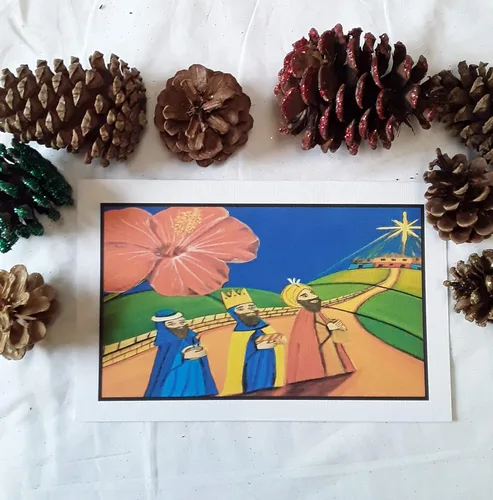 Vista 2 de Arte floral de Puerto Rico, tarjetas de felicitación de tres hombres sabios para todas las ocasiones, tarjeta de notas hecha a mano, 5 x 7 pulgadas