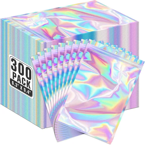 Vista 20 de ANZNKU 300 bolsas holográficas de Mylar resellables, bolsas resellables de 4x6 pulgadas para pequeñas empresas, bolsa de kit para resaca a prueba