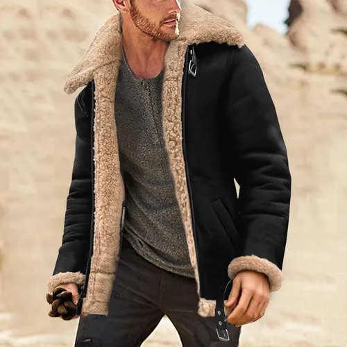Vista 2 de Gutori - Chaqueta de piel sintética para hombre abrigos de invierno con forro polar y cuello con cremallera Z1c-negro 5XL USGutori220916071 Z1c-black