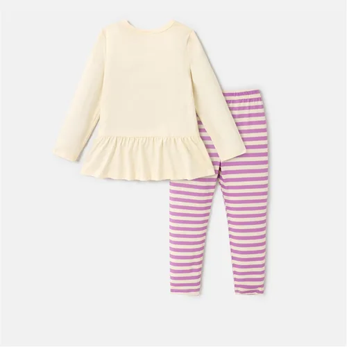 Vista 2 de Disney Frozen Princess Anna Elsa - Conjunto de camiseta de manga larga con volantes y pantalones de vestir para niñas pequeñas
