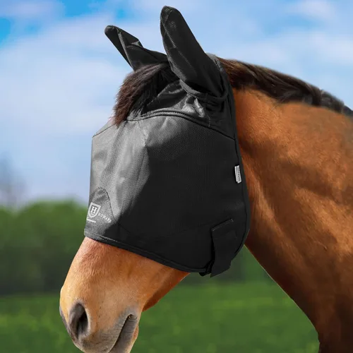 Vista 17 de Harrison Howard Máscara de media cara con protección UV y transpirable para uso equino, cómoda, gris, XS