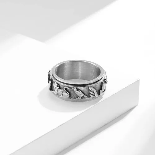 Vista 4 de nylry Anillos para ansiedad, anillo de acero inoxidable, anillo de ojo de Horus, anillos de Anubis negroplataoro, anillo giratorio para la ansiedad