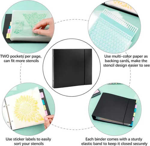 Vista 3 de Cookie Stencil Storage Binder for Storage 6x6inch Stencils,Die Cuts,DIY Scrapbooking,Clear Stamp,Storage Folder Organizer Include 1 Black Cover,50