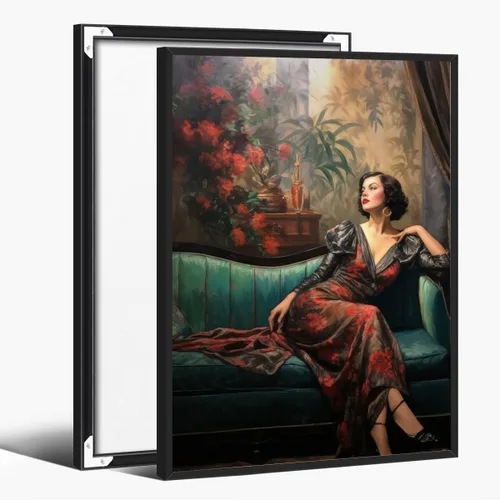 Vista 34 de WLZWD Retro Funky 70s style woman at a Party art Print Cocktails Disco Ball Wall Art Vintage Trendy Female Portrait Art Poster Warm Colour Palette