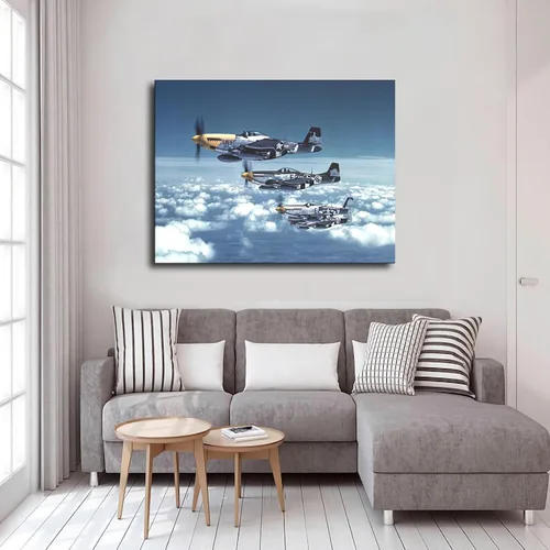 Vista 2 de Póster Mustang de la Segunda Guerra Mundial de Aviones de la Fuerza Aérea del Ejército P51 Mustang Impresión en Lienzo Inspirador Decoración