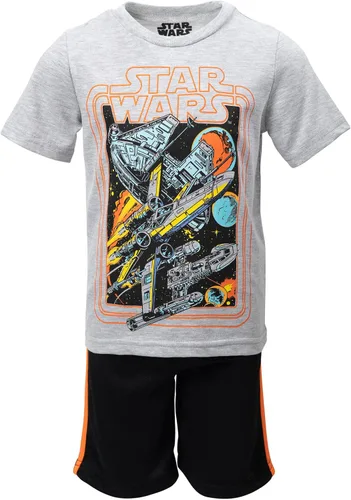 Vista 4 de STAR WARS Darth Vader Stormtrooper Millenium Falcon - Conjunto de camiseta y pantalones cortos de malla con gráfico de Halcón Milenio